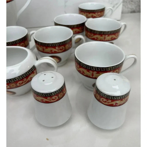Vintage Fine Porcelain Casa Elite Home Collections Versace Style Medusa Red 11Pc - Picture 6 of 15